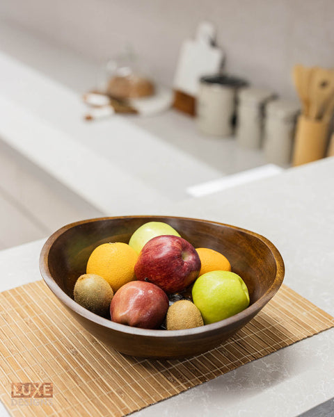 Artisan-Crafted Mango Wood Curved Fruit Bowl