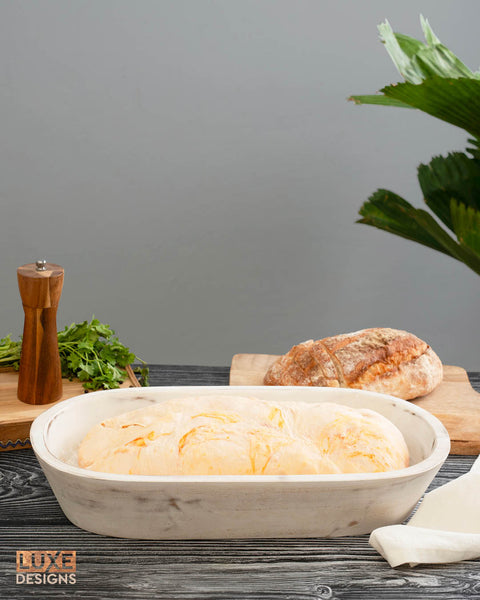 Wooden Dough Bowl - Rustic White Acacia Wood