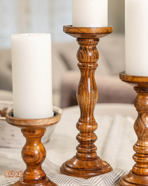 Rustic Wooden Candle Holders - Set of 3 (6", 9", 12")