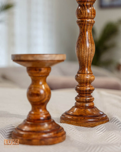 Rustic Wooden Candle Holders - Set of 3 (6", 9", 12")
