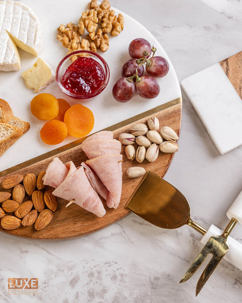 Wood and Marble Cheese Board and Knife Set - 12" Round
