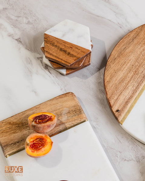 Wood and Marble Cheese Board and Knife Set - 12" Round