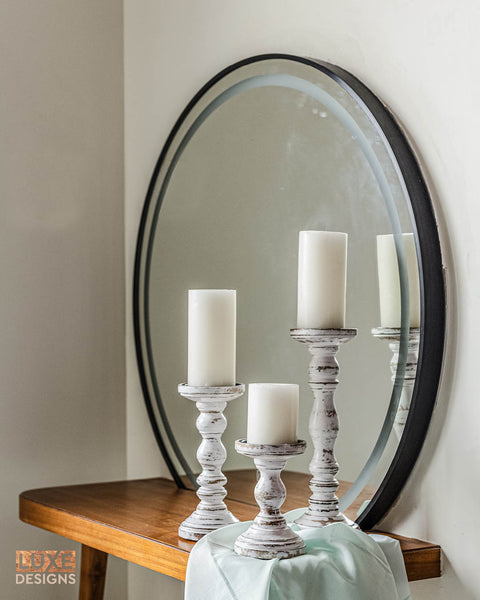 Rustic White Wooden Candle Holders (6", 9", 12") - Set of 3