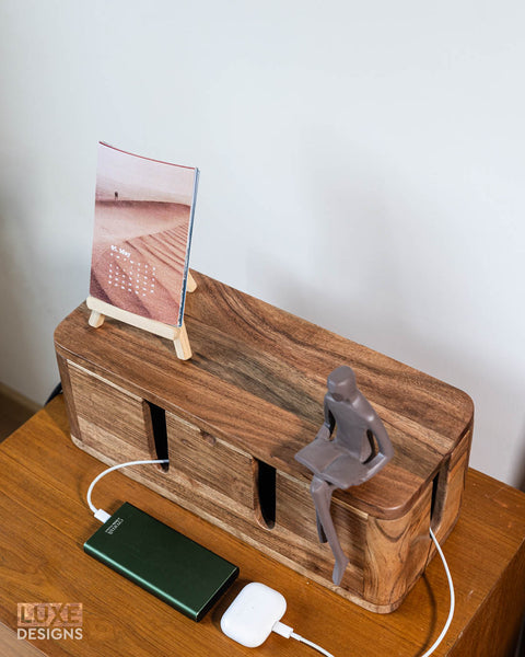 Cable Organizer Box - Handcrafted Acacia Wood