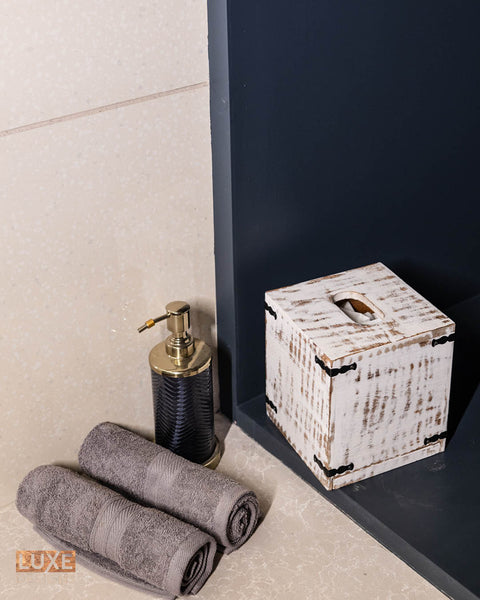 Rustic White Mango Wood Tissue Dispenser - Square Set of 2