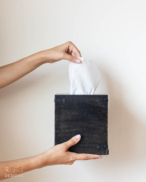 Rustic Black Mango Wood Tissue Dispenser - Square Set of 2