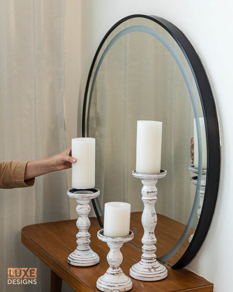 Rustic White Wooden Candle Holders (6", 9", 12") - Set of 3