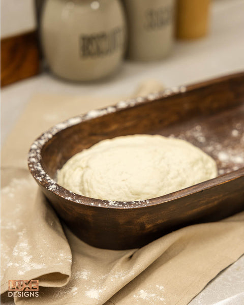 Wooden Dough Bowl - Dark Burnt Acacia Wood
