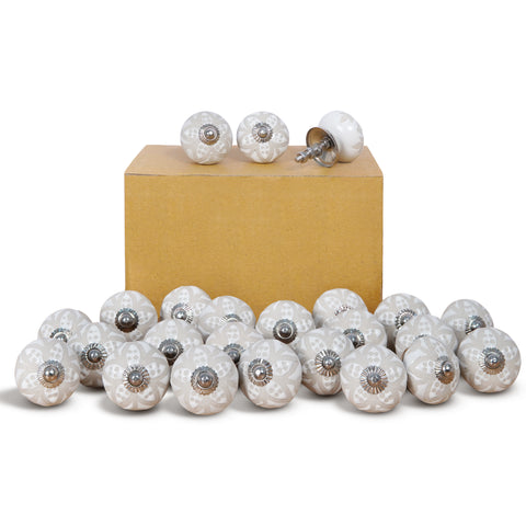 Off White Floral Ceramic Cabinet Knobs (IND-KnobFL, IND-KnobFL24)