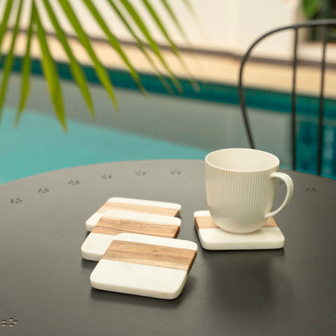 Wood & Marble Coaster Set | 4x4” Square Drink Coasters