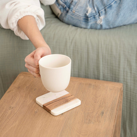 Wood & Marble Coaster Set | 4x4” Square Drink Coasters