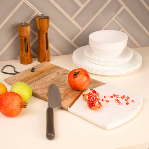 Cheese & Charcuterie Board | Mango Wood & White Marble Serving Board
