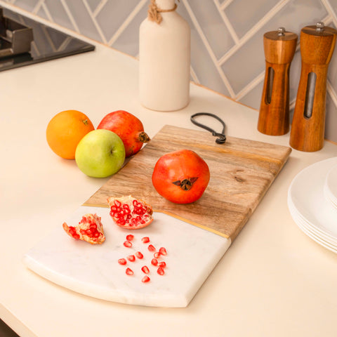 Cheese & Charcuterie Board | Mango Wood & White Marble Serving Board