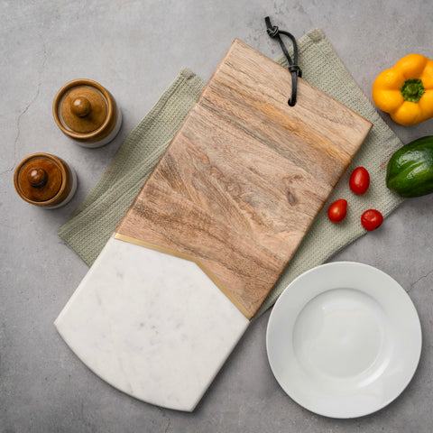 Cheese & Charcuterie Board | Mango Wood & White Marble Serving Board