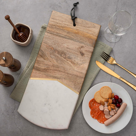 Cheese & Charcuterie Board | Mango Wood & White Marble Serving Board