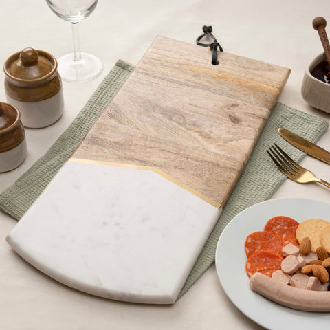 Cheese & Charcuterie Board | Mango Wood & White Marble Serving Board