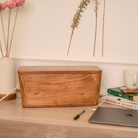 Extra Large Cable Management Box – Handmade Mango Wood Cord Organizer & Power Strip Cover