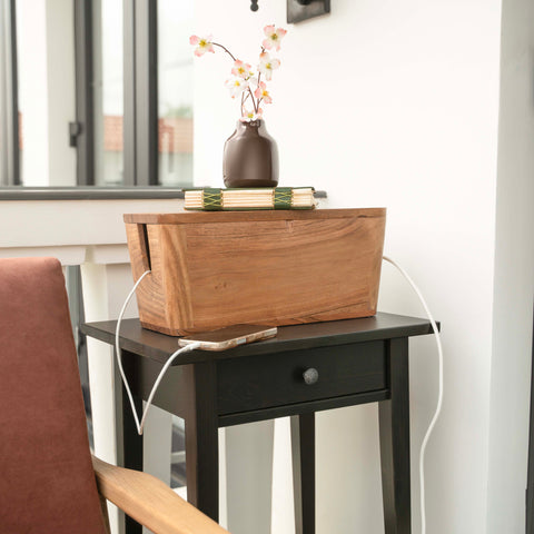 Extra Large Cable Management Box – Handmade Mango Wood Cord Organizer & Power Strip Cover