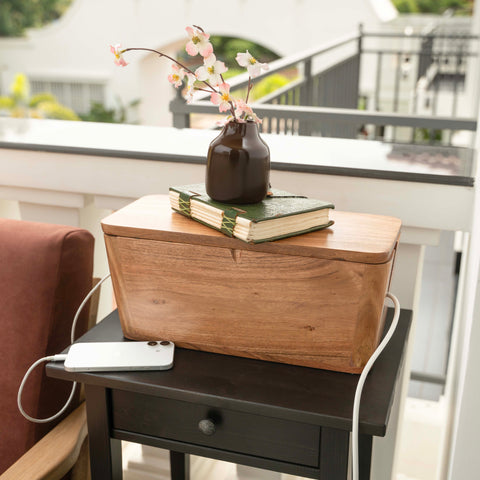 Extra Large Cable Management Box – Handmade Mango Wood Cord Organizer & Power Strip Cover