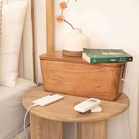 Extra Large Cable Management Box – Handmade Mango Wood Cord Organizer & Power Strip Cover
