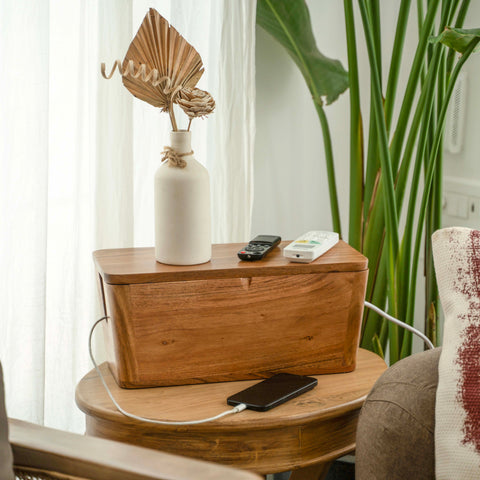Extra Large Cable Management Box – Handmade Mango Wood Cord Organizer & Power Strip Cover