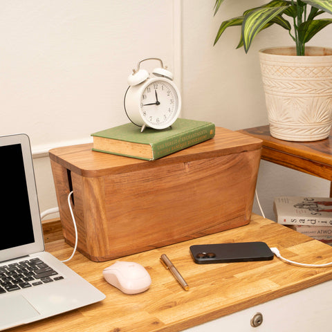 Extra Large Cable Management Box – Handmade Mango Wood Cord Organizer & Power Strip Cover