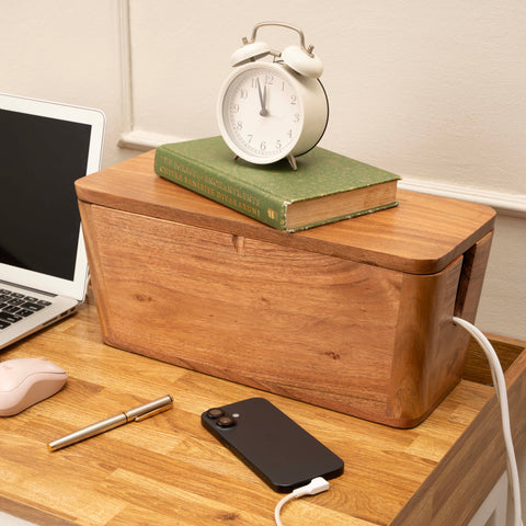 Extra Large Cable Management Box – Handmade Mango Wood Cord Organizer & Power Strip Cover