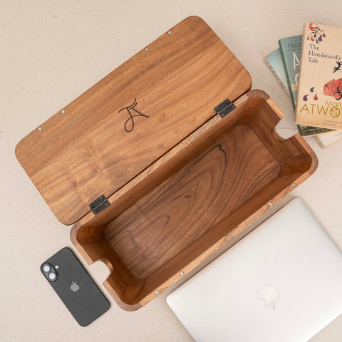Extra Large Cable Management Box – Handmade Mango Wood Cord Organizer & Power Strip Cover