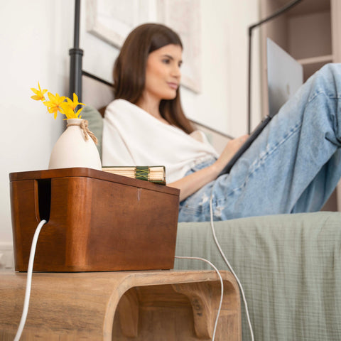 Extra Large Cable Management Box – Handmade Acacia Wood Cord Organizer & Power Strip Cover