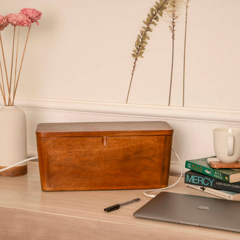 Extra Large Cable Management Box – Handmade Acacia Wood Cord Organizer & Power Strip Cover
