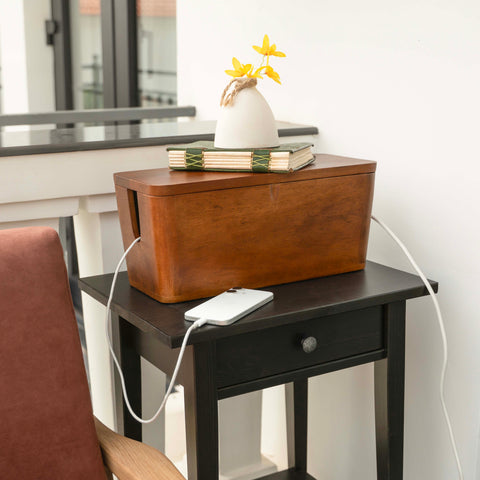Extra Large Cable Management Box – Handmade Acacia Wood Cord Organizer & Power Strip Cover