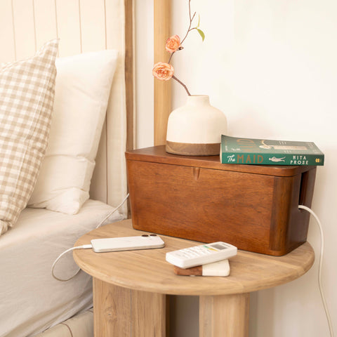 Extra Large Cable Management Box – Handmade Acacia Wood Cord Organizer & Power Strip Cover