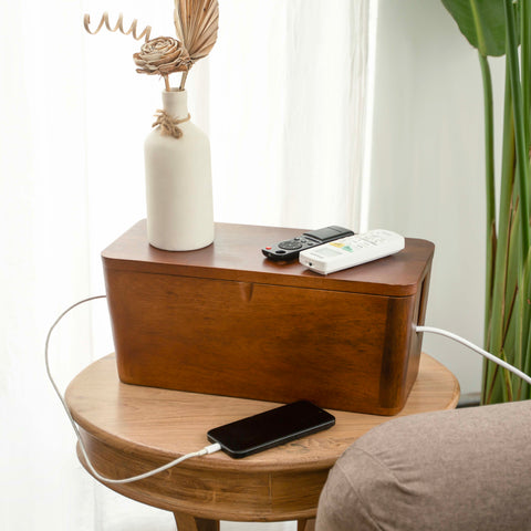 Extra Large Cable Management Box – Handmade Acacia Wood Cord Organizer & Power Strip Cover