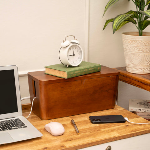 Extra Large Cable Management Box – Handmade Acacia Wood Cord Organizer & Power Strip Cover