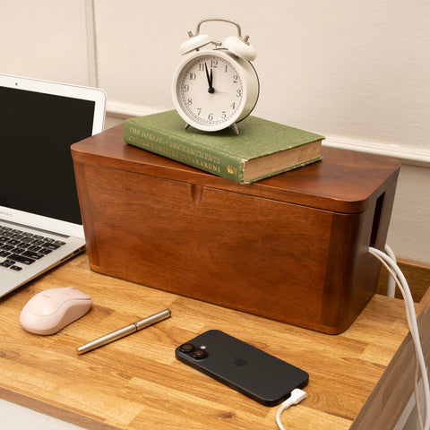 Extra Large Cable Management Box – Handmade Acacia Wood Cord Organizer & Power Strip Cover