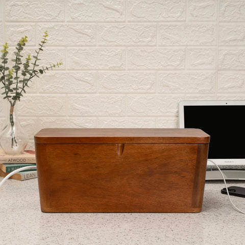 Extra Large Cable Management Box – Handmade Acacia Wood Cord Organizer & Power Strip Cover