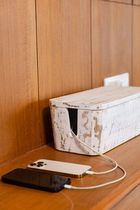 Cable Management Box - White Mango Wood