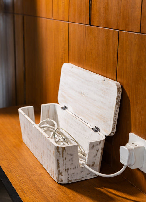 Cable Management Box - White Mango Wood
