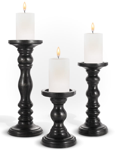 Rustic Wooden Candle Holders - Set of 3 (6", 9", 12")