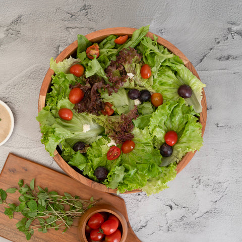 Natural Wood 12" Salad Bowl - Set with Serving Utensils