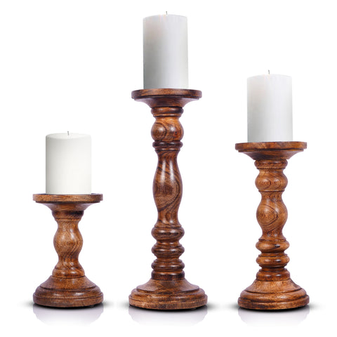 Rustic Wooden Candle Holders - Set of 3 (6", 9", 12")