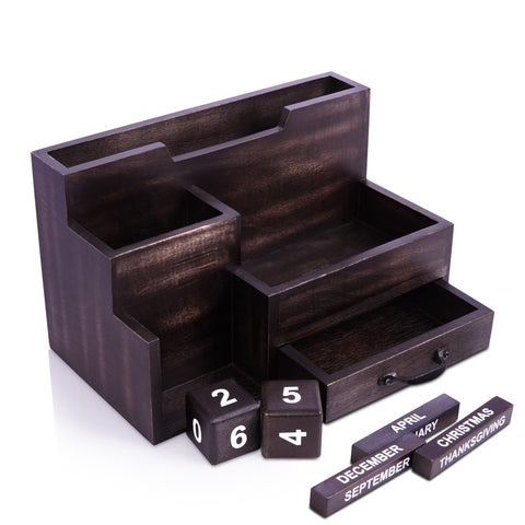 Wood Desk Organizer with Calendar Cubes, A (IND-BlackDeskOrg, IND-AshDesk, IND-NaturalDeskOrg, IND-AllWhiteDeskOrg)