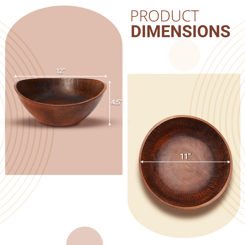 Artisan-Crafted Mango Wood Wavy Fruit Bowl: Exquisite Handmade Design from India