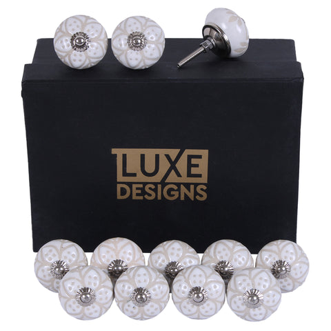 Off White Floral Ceramic Cabinet Knobs (IND-KnobFL, IND-KnobFL24)