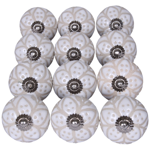Off White Floral Ceramic Cabinet Knobs (IND-KnobFL, IND-KnobFL24)