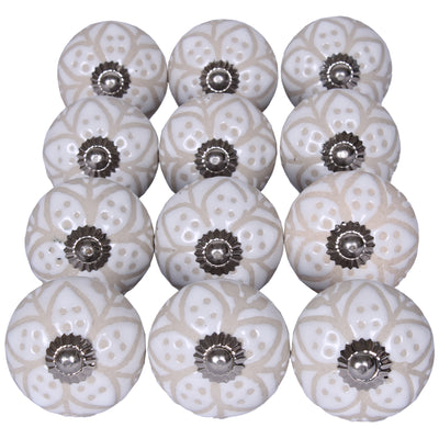 Off White Floral Ceramic Cabinet Knobs
