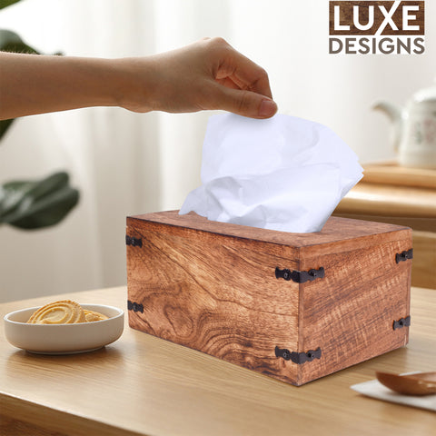 Rustic Natural Mango Wood Tissue Dispenser - Rectangle