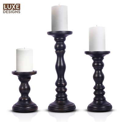 Grey Rustic Wooden Candle Holders Set of 3 (6", 9", 12")