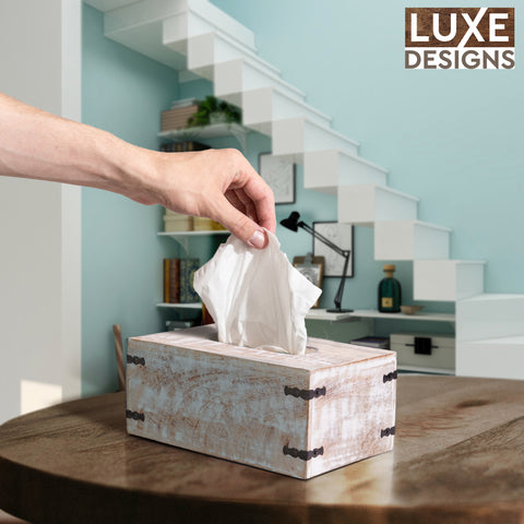 Rustic White Mango Wood Tissue Dispenser - Rectangle
