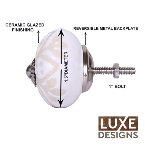 Off White Floral Ceramic Cabinet Knobs (IND-KnobFL, IND-KnobFL24)